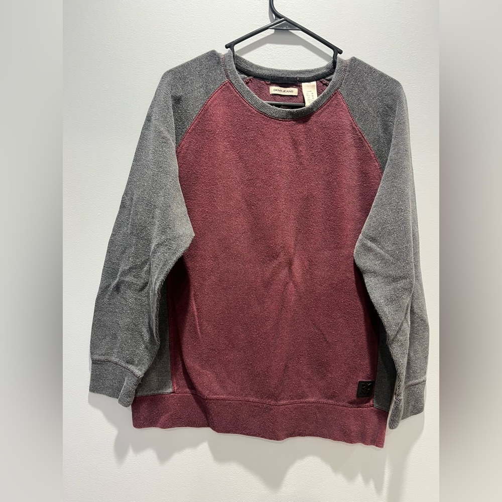 DKNY Men's Burgundy and Gray Crewneck Sweater,Medium